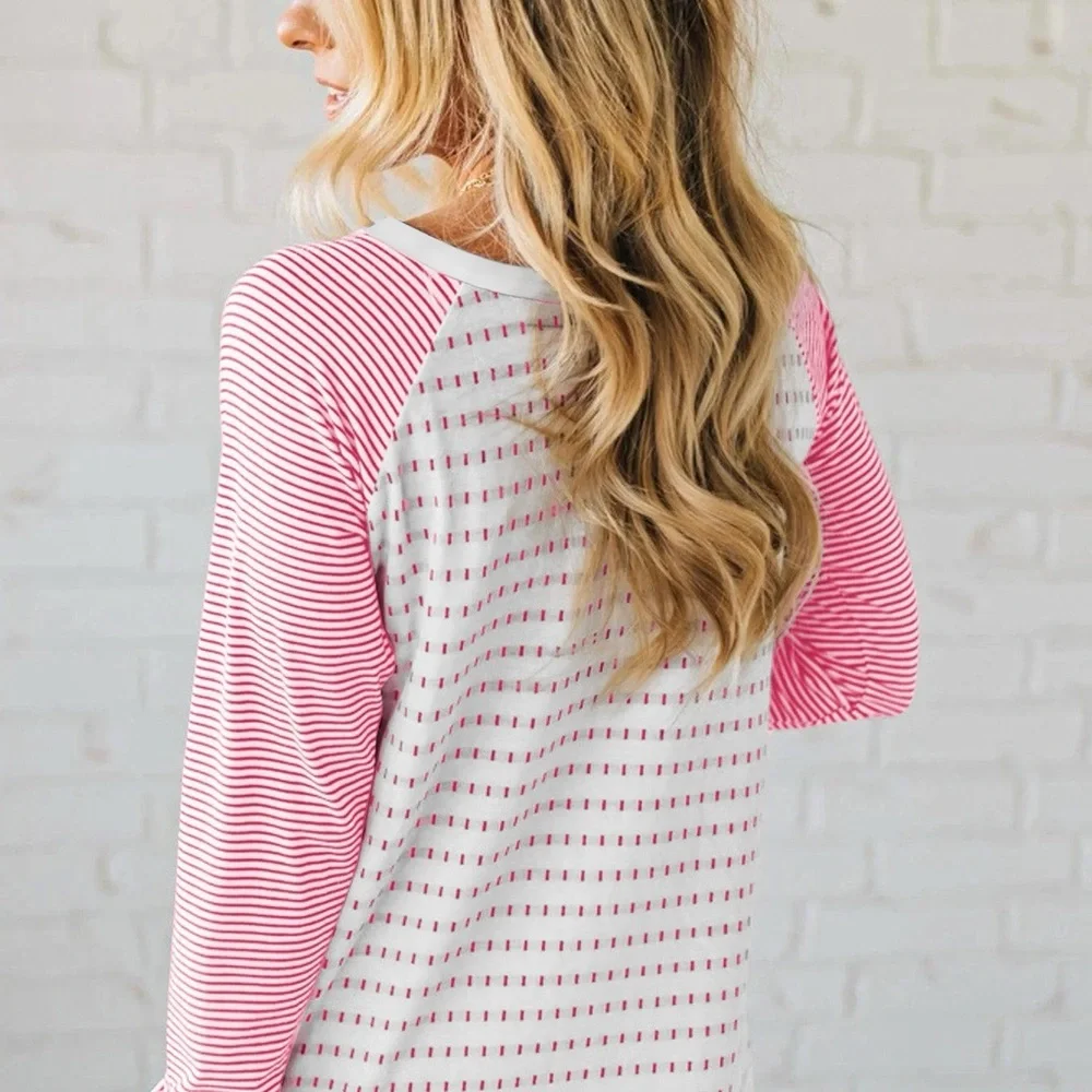Trendy Boutique Pink and White Long Sleeve Tee - Picture 4 of 4
